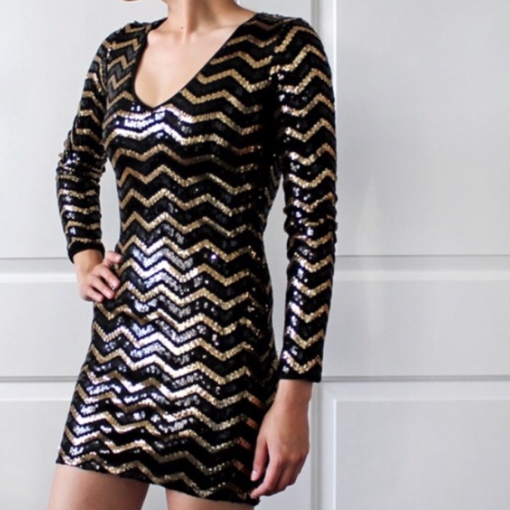 Divided H&M Black & Gold Sequin Mini Bodycon Dress